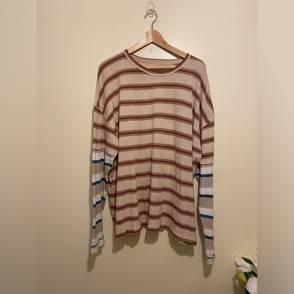 Free People Nina Stripe Long Sleeve Oversized Tee. Size M - Picture 4 of 9